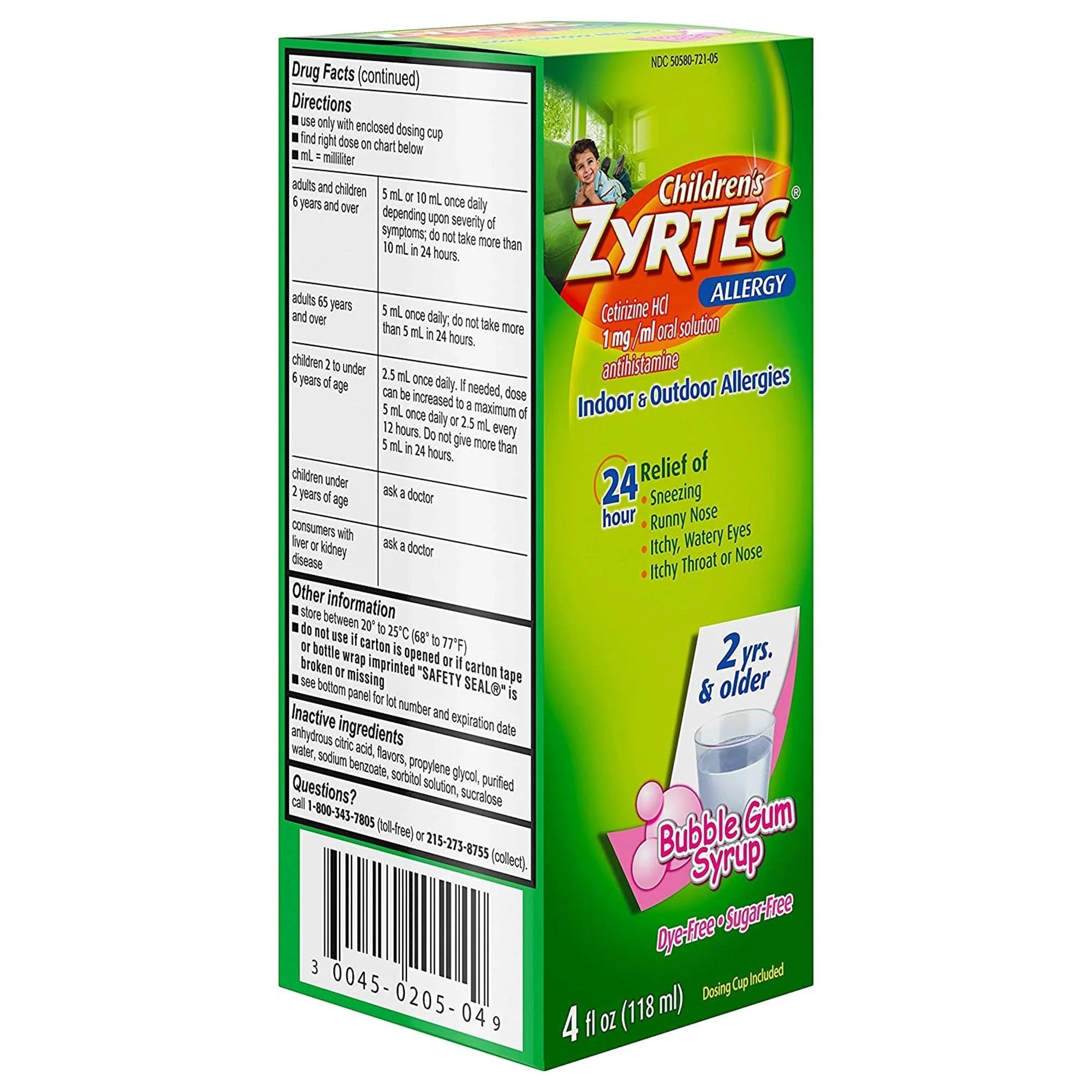 Children's Zyrtec Cetirizine Allergy Relief, Bubble Gum, 4 oz. - Image 3