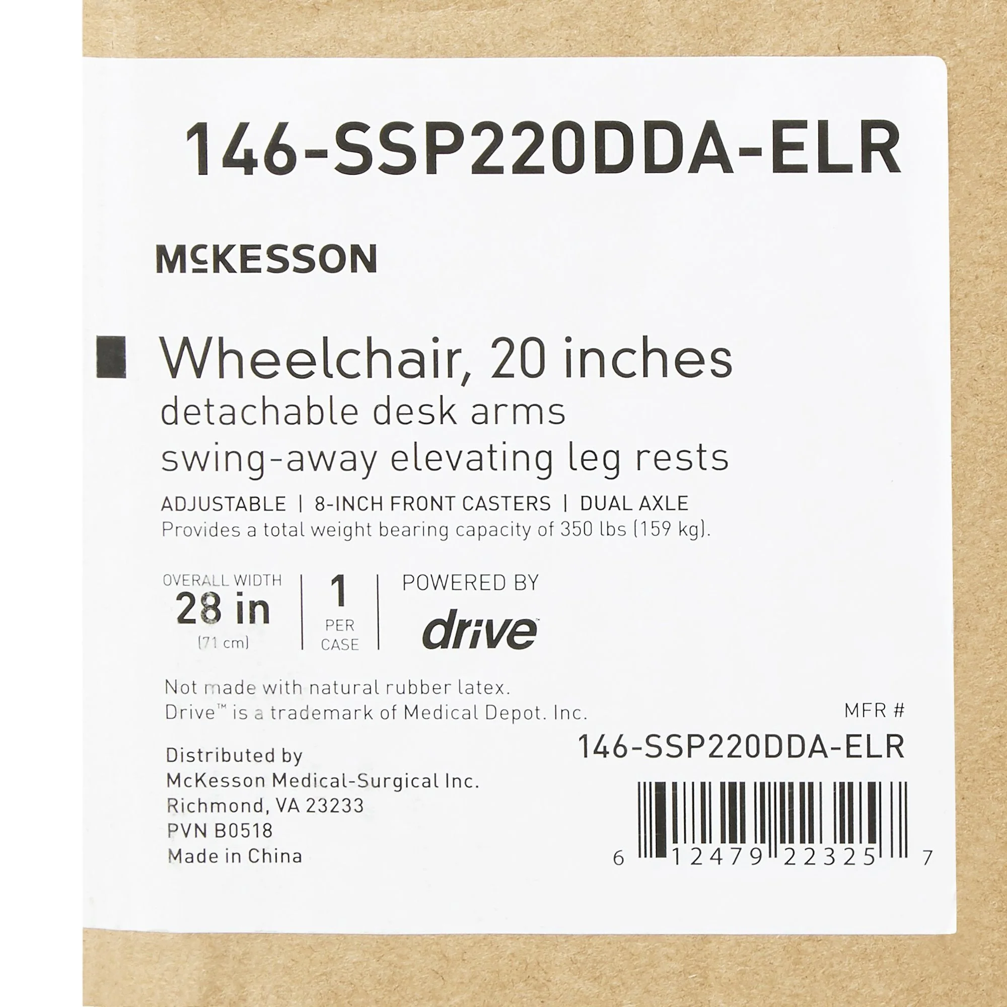 McKesson Wheelchair, 20 Inch Seat Width, Legrest - Image 4