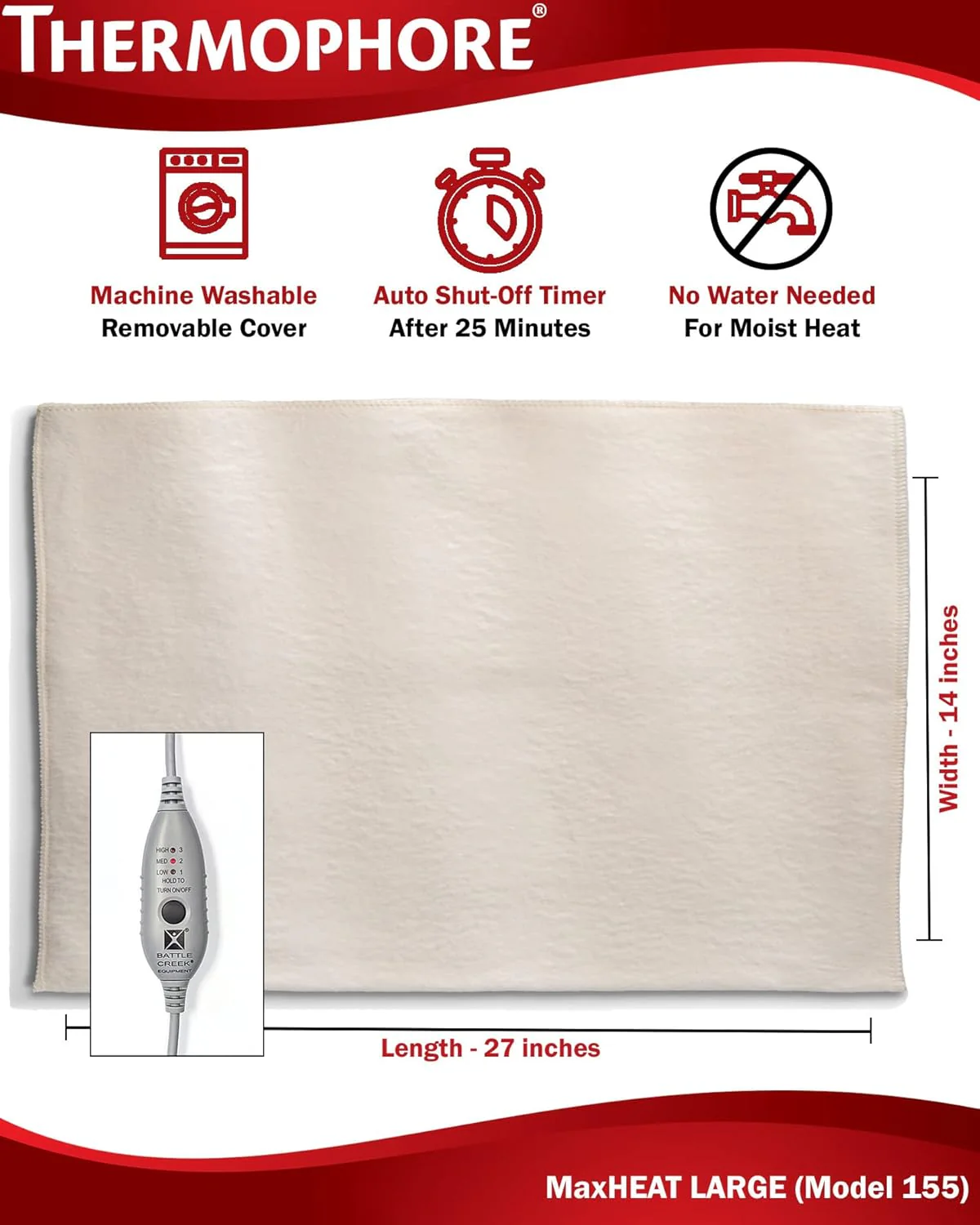 Thermophore® MaxHEAT™ Moist Heating Pad for Backs, Hips, Legs and Shoulders - Image 3