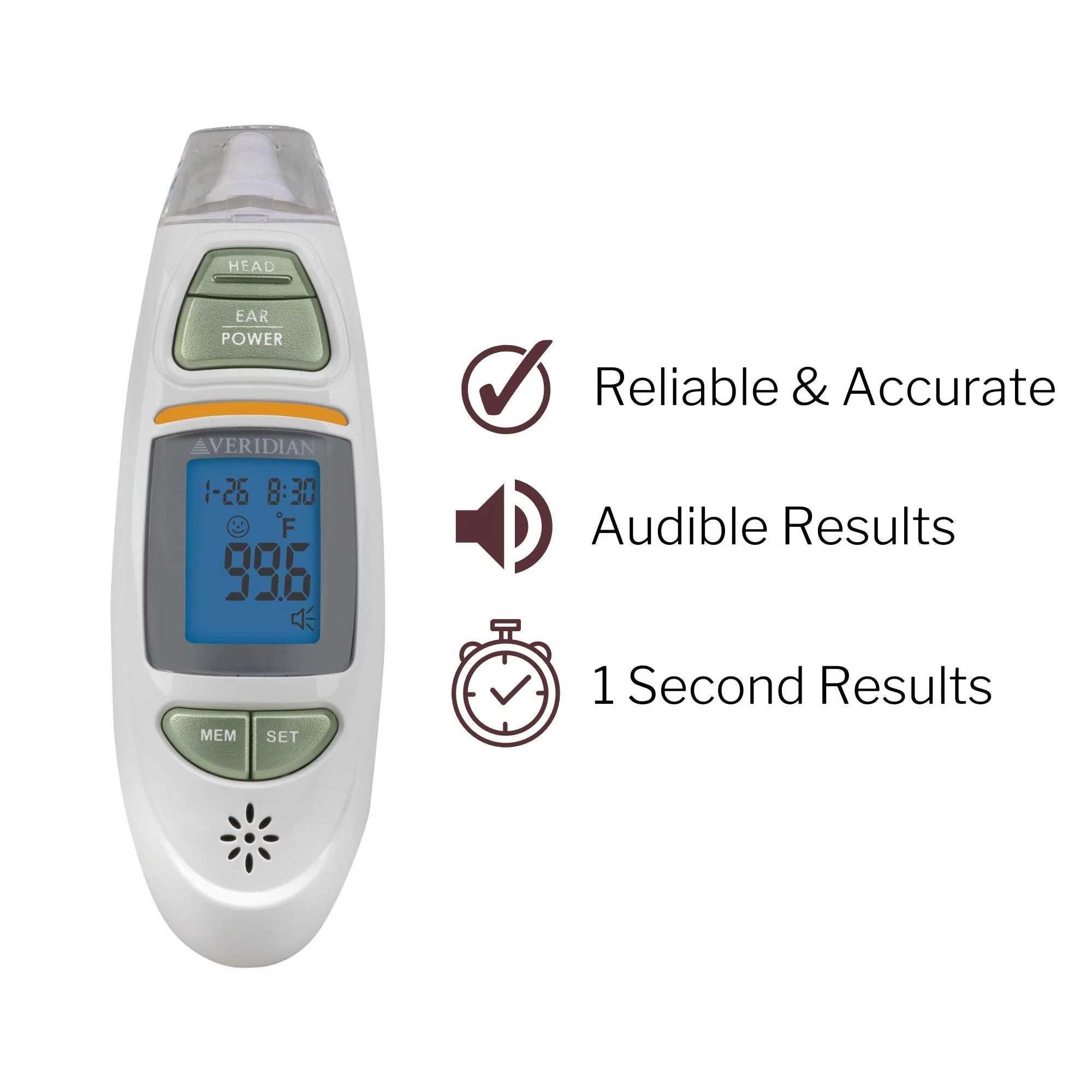 Veridian Infrared Thermometer, Tympanic Ear Digital Talking Thermometer - Image 7