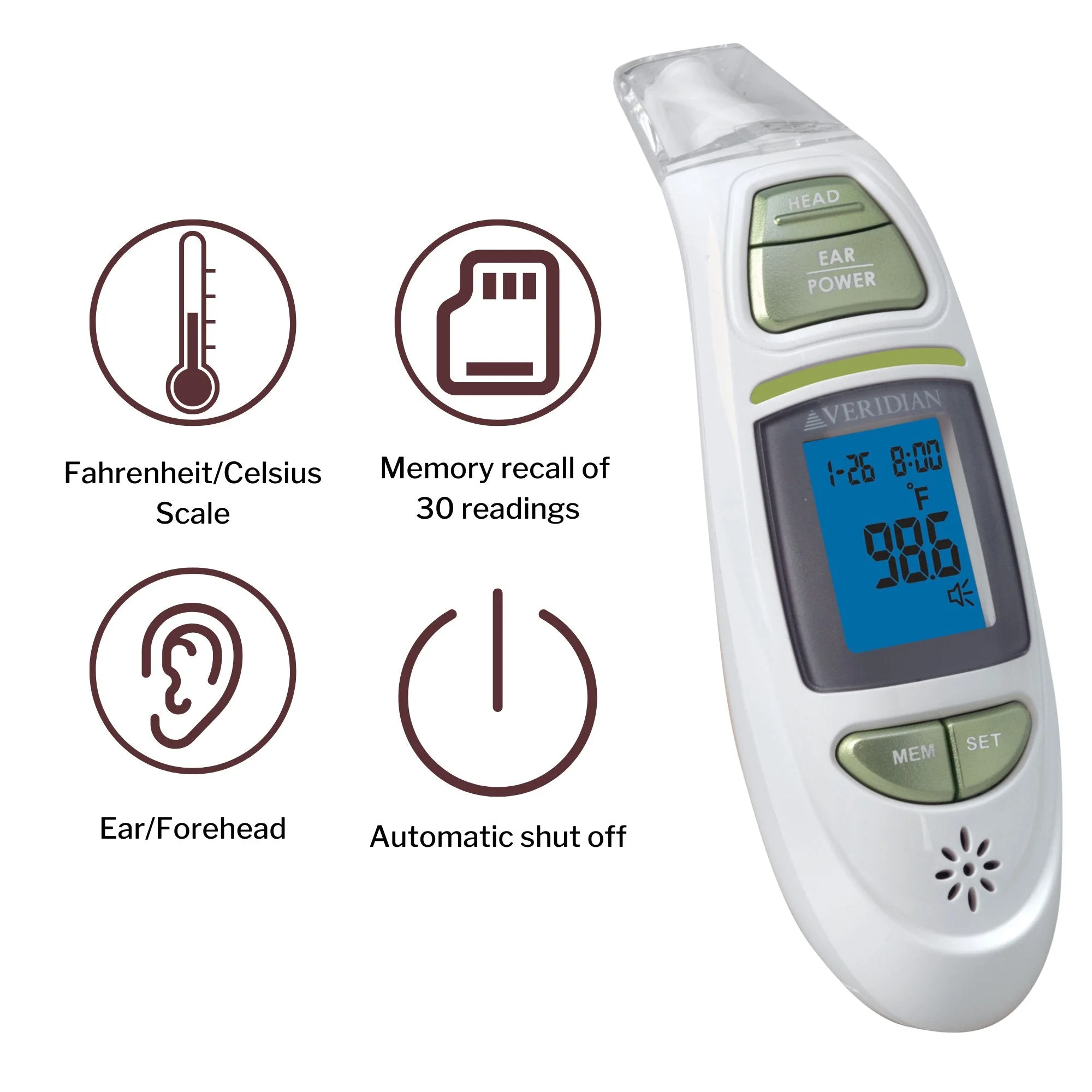 Veridian Infrared Thermometer, Tympanic Ear Digital Talking Thermometer - Image 8